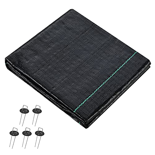 UWIOFF Weed Barrier Landscape Fabric 3.2oz Premium Heavy-Duty Weed Blocker Fabric Gardening Ground Cover Mat Weed Control Garden Cloth with U-Shaped Securing Pegs