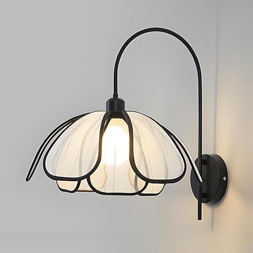 Aplique de pared de metal retro francés con pantalla de tela negra cableada E26E27 Base de tocador de baño para dormitorio, sala de estar, pasillo