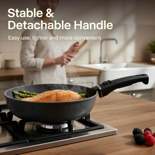 Image of 19 Pcs Pots and Pans Set Non Stick, Stackable Cookware Sets with Detachable Handle, Granite Induction RV Kitchen Portable Cooking Set Removable Handles, Dishwasher ＆ Oven Safe, Black