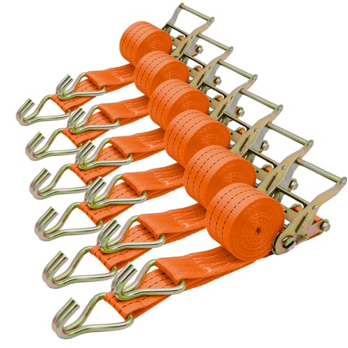 Bolvixor 6 Pack 2 x 15 Heavy Duty Ratchet Straps - 4500LBS Break Strength - Tie Down Straps with J-Hooks for Trucks Trailers Motorcycles and CargoOrange