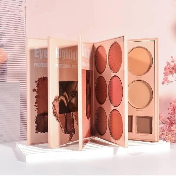 4-in-1 makeup book Eyeshadow, Highlighter, Blusher Contour, Bronzer Powder Palette - Multicolour-image-12