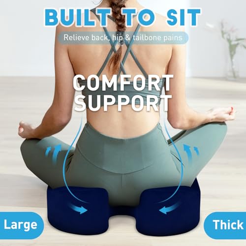 Image of BlissTrends Seat Cushion,5.2in Thick Memory Foam Cushions for Office Chair, Car Seat, Airplane, Relieving Pressure Tailbone Sciatica Back Pain for Long Sitting Office Workers, Car Drivers Blue