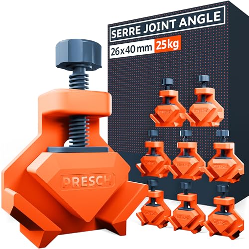 Presch Serre joint angle 8 pcs - Presse d'angle pour épaisseur de panneaux jusqu'à 26 mm - Force de serrage de 25 kg pour le collage - Pince à angle droit...