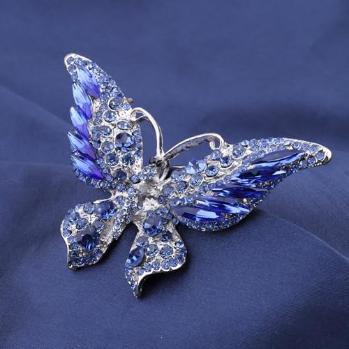 Image of FEELMEM Crystal Rhinestone Butterfly Brooch Pin Blue Color Butterfly Brooches for For Women Wedding /Banquet /Birthday Party