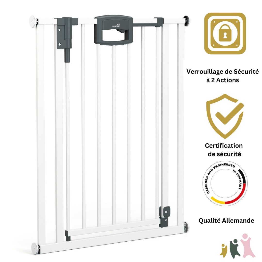 Geuther 4792+ Easylock Plus taille: 80,5 cm - 88,5 cm protège-porte protège-porte certifié TÜV/GS protège-escalier sans perçage ouverture dans deux directions Blanc