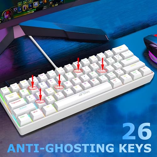 Image of Ant Esports MK1300 V2 60% Wired Mechanical Gaming Keyboard, 61-Keys Compact Mini Software Controlled, Brown Switch, RGB Backlit, Anti-Ghosting, USB-C Wired, Portable for PC /Mac Gaming & Typing - White