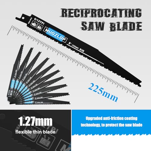 Image of MUOZLOP10 Pack 9 inch Reciprocating Saw Blades Set, 6 /12TPI High Carbon Saw Blades, Woodcutting Saw Blades with Organizer Case (10, 6 /12TPI /9 inch)
