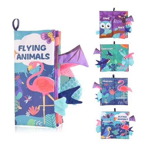 XJLyaya Libro Tela Bebe, Libro Bebe 0-3 Meses, Libros Sensorial Bebes, Con Una Suave Cola de Animal, Juguete Educativo y de Aprendizaje Para Recién Nacidos, Adecuado Para Niños y Niñas