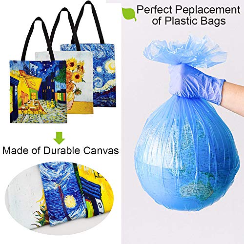 FunisFun-3-Pack-Canvas-Tote-Bag-Reusable-Grocery-Shopping-Tote-Bag-Large-Women-Shoulder-Bag-Handbag-3-Designs-13-X-14-Inch