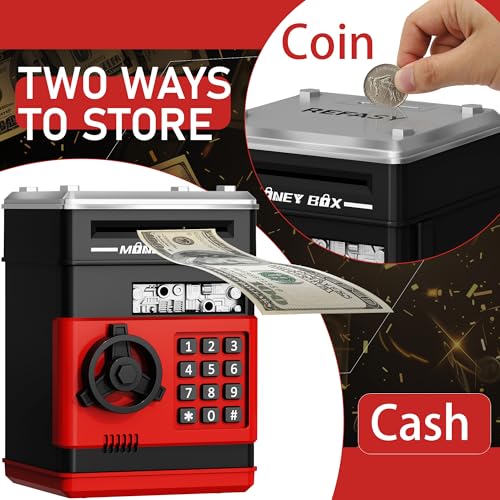 Image of Refasy Piggy Bank Cash Coin Can ATM Bank Electronic Coin Money Bank for Kids Age 3-12, Money Savings Box Mini ATM Coin Bank Toys Gifts for 3 4 5 6 7 8 9 10 11 12 Year Old Boys Girls