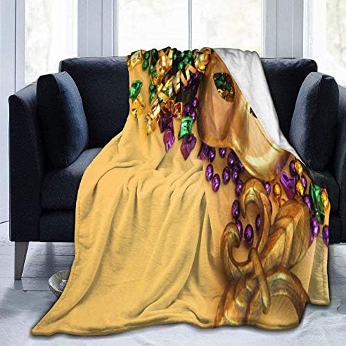 Mardi Gras Golden Mask Flannel Fleece Blanket 60"x50" Ultra Soft Cozy