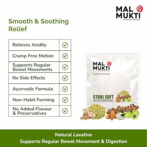 Image of Mal Mukti Stool Soft, Ayurvedic Digestive Aid Powder, for Constipation Relief, Stool Softening & Piles. Non-Habit Forming made with Amla, Baheda, Haritaki, Psyllum | 50g