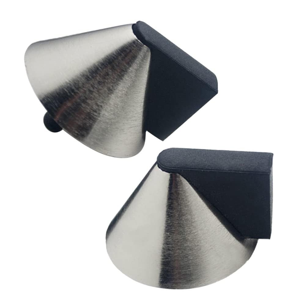 Luercher Silver Door Stop 2 Pcs Door Stops Wall Mounted Cone Shape Door Stoppers With Rubber Buffer Heavy Duty Doorstop For Rooms