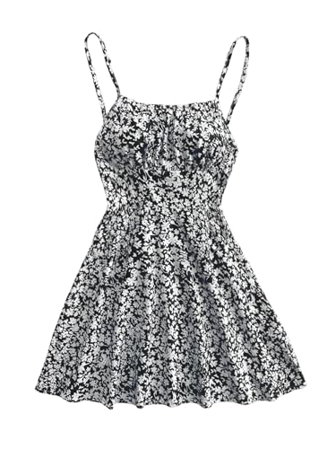 Floerns Girl's Floral A Line Backless Cami Dress Spaghetti Strap Holiday Short Dresses