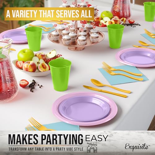 Image of Party Solids 350 Pieces Easter Plates For Party, Easter Disposable Plates Set, 50 Of Each 9 inch Dinner Plate Set, 7 inch Dessert Plate, Cups, Napkins & Cutlery Plastic Dinnerware Set
