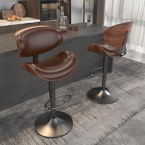 Image of YaFiti Bar Stools Modern Swivel Bar Chairs, Barstools Counter Height with Backrest for Bar, Kitchen, Dining Room, Brown