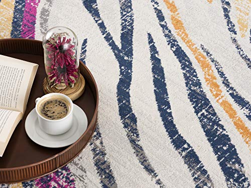 Rug Branch Zola 2' x 5' (2'3" x 5'1") Beige/Blue Abstract Wave Indoor Doormat Rug, Contemporary, Medium Pile, Stain-Resistant Entry Carpet - Front Door, Mudroom, Hallway and Kitchen by Rug Branch - Image 2