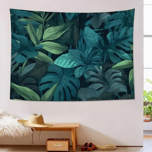 Tapiz de Monstera turquesa de 150x230cm, tela decorativa con paisaje natural de verano
