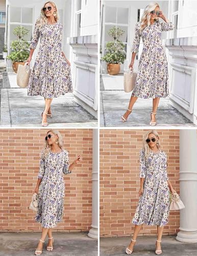 Image of HOTOUCH Women's 3 /4 Sleeve A-line and Flare Midi Long Dress