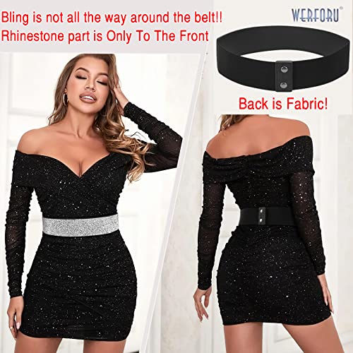 WERFORU Women Rhinestone Wide Elastic Dress Belt Bling Crystal Thick Stretch Shiny Party Waist Belt2