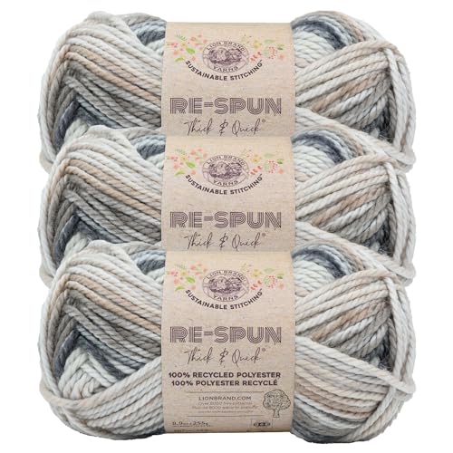 Image of Lion Brand Yarn, Re-Spun Thick & Quick Yarn, Sable, Multicolor, 3 Pack