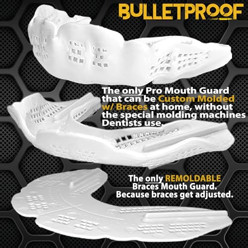 Image of Bulletproof Braces Mouthguard - World's Thinnest & Strongest Sports Mouth Guard for Braces! Basketball Football Lacrosse Wrestling Hockey Rugby BJJ MMA Boxing Mouthpiece - Adult Youth & Kids