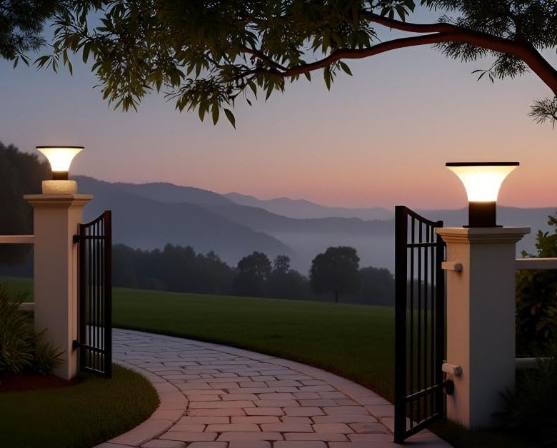 Image of Lyse Decor Gate Lights for Outdoor Waterproof, Gate Lamps for Main Gate, Pillar Light, Farmhouse Boundry Light and Decorative Outdoor Lamp (GL55, Pack of 2)