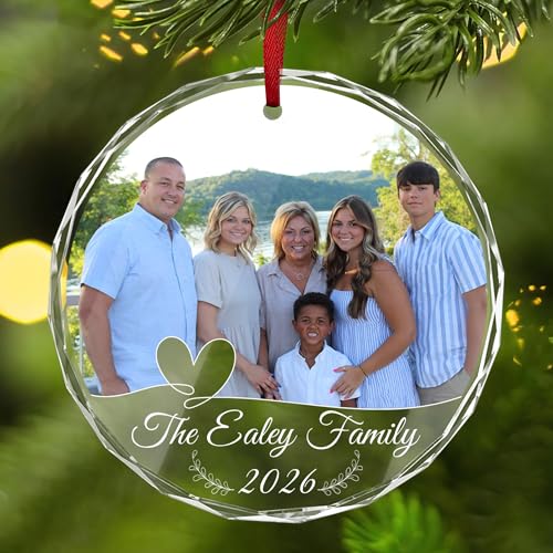 Crystal Ornament Photo Glass Christmas Ornaments Personalized Family Ornaments from Photo with Pictures Mothers Day Fathers Day Ornament with Custom Name Photo Date 2026