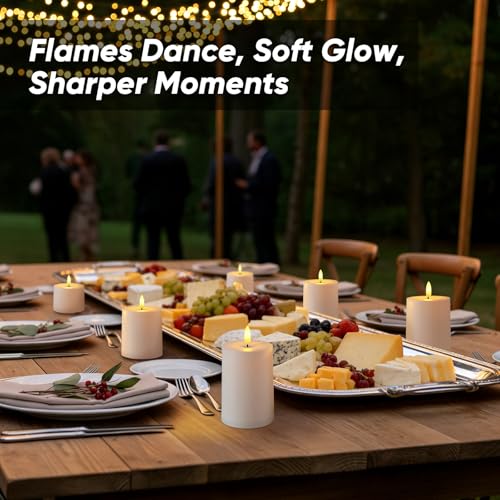 Image of Raycare White Outdoor Waterproof Flameless Candles with Remote and Timer, Realistic LED Candles, Battery Operated Electric Fake Pillar Candles for Porch, Patio, Garden, Set of 3