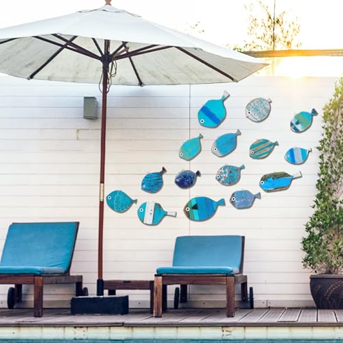 Spiareal RU-SPIAREAL-1827 15 Pcs Wood Fish Nautical Wall Decor Wooden School Of Fish Wall Art Vintage Hanging Beach Wooden Wall Art Decor Ocean Coastal Theme Fish Ornaments thumb #1