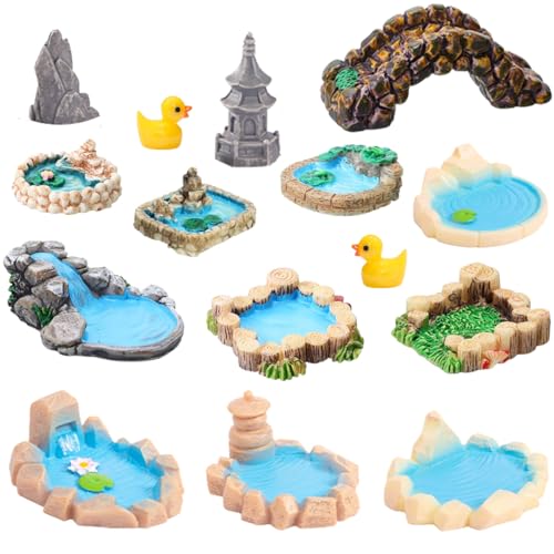 Purple Star Fairy Garden Pond 15 Pack Mini Pond for Fairy Garden Accessories Outdoor Small Ponds Miniature Figurines Zen Gardens Terrarium Decor Little Statues Valentines Day Gift Brown