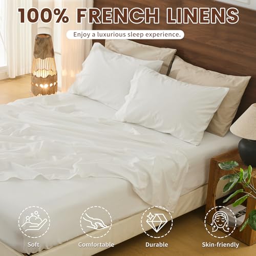 Image of Bedlifes 100% French Linen Queen Bed Sheet Set - 16 inch Deep Pocket, 4-Piece | Soft & Durable, Breathable & Cooling, Pure Flax Linen, OEKO-TEX Certified, Moisture-Wicking, Easy Care, Machine Washable