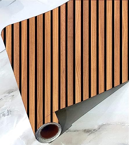 Image of CABANA HOMES Wall Stickers DIY Louvers Wallpaper for Walls (45 x 125 cm, 1 Roll) (6 sq. ft) Decorative Self Adhesive Living Room Furniture Table Top Door Wardrobe Decals Home Decor, Wooden