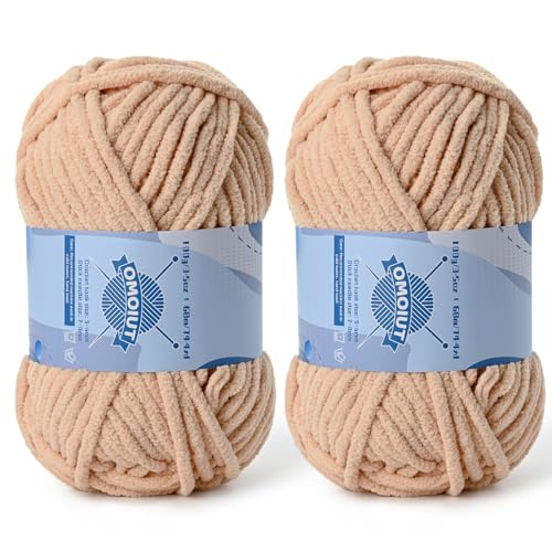 Image of 2 Pack Chunky Chenille Yarn for Crocheting, Baby Yarn for Crocheting Soft Blankets, Bulky Yarns for Crochet Amigurumi, 200g (148.7yds) Fluffy Velvet Yarns for Hand Knitting (2 Apricot)