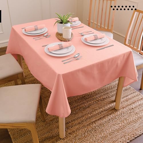 Image of Encasa XO Dining Table Cover Cloth for 4 to 6 Seater | 140x180 cm Cotton Canvas Rectangular Table Cloth | Machine Washable Tablecloth for Indoor & Outdoor Use - Powder Pink Solid Color
