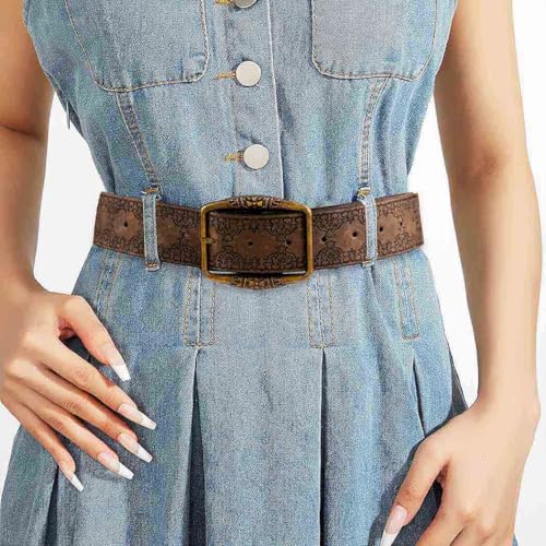 Tgirls Western Belt for Women Men Vintage PU Leather Belt for Jeans Dress Cowgirl Cowboy Waist Belts4
