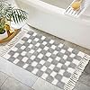 Lahome Checkered Boho Rugs for Entryway, 2x3 Farmhouse Bathroom Rug Washable Area Rug with Tassels, Small Grey Throw Rug Tufted Cotton Rug Moroccan Bath Mats for Entryway Bedside