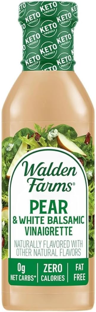Pear & White Balsamic Vinaigrette – Calorie-Free, Gluten-Free, Low Carb, Keto-Friendly, Vegan, Sugar-Free Salad Dressing with Sweet Pear & Balsamic Flavor – 12 oz Bottle