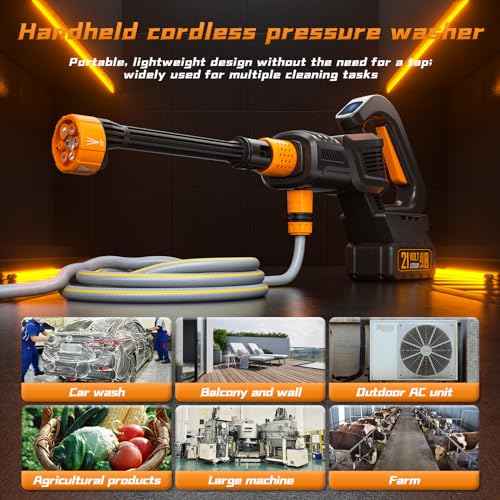 Image of Cordless Pressure Washer, 970PSI Portable Power Washer with Rechargeable 4.0Ah Battery 6-in-1 Nozzle, 3 Speed Adjustment LCD Touch Screen, Handheld Car Washer for Home /Floor, Orange