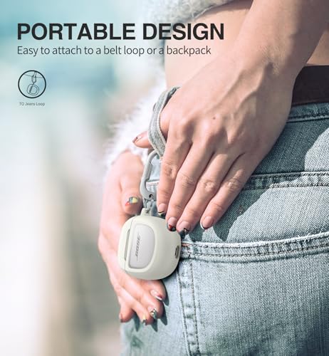 Image of SURITCH Clear Case for Bose QuietComfort Earbuds II 2022 /QuietComfort Ultra 2023 Cover, Full-body Shockproof TPU Protective Case with Carabiner & Key Ring & Transparent Logo Window(White)