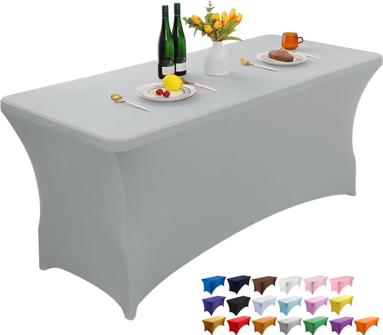 Nappe de table extensible rectangulaire élasthanne gris argent de 1,8 m haut de gamme