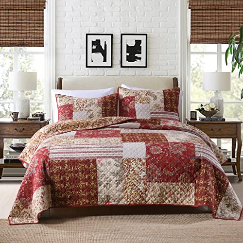 Yvooxny King Quilt Set Quilted Bedspread Country Farmhouse Cottage Vintage