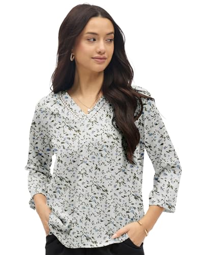 Image of SheWill Printed Top with Contrast Tipping - Stylish Ethnic & Western Tops for Women - Summer Travel Wear, Trendy Tops for Jeans, Lightweight & Comfortable Casual Wear