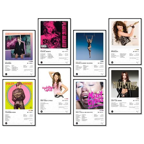 Image of Thepaper9store Pack of 8 Miley Cyrus Album Posters (8.4 x 12 Inches) with Adhesive Tape | Music Wall Decor | Aesthetic Posters for Bedroom & Living Room