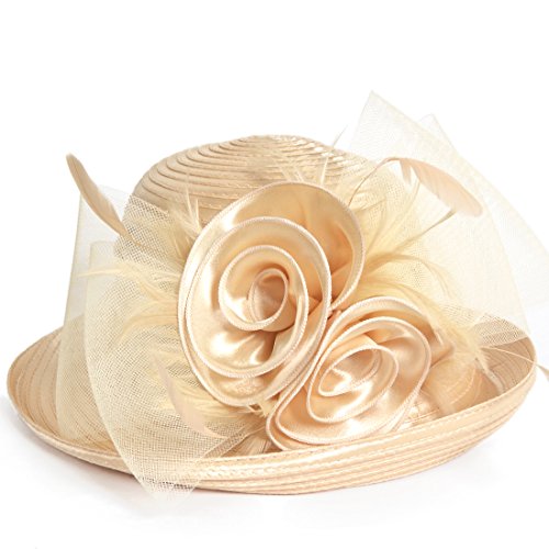 Women Kentucky Church Derby Dress Wedding Party Feather Bucket Hat S608-A (Apricot) #TOP1