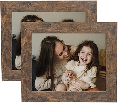 Frametory, 8X10 Photo Frame Brown Distressed Grain Style - Frames For 8 By 10 Picture Or Photo - Wide Moulding Design With Real Glass - Wall Display Or Tabletop Display (2 Pack) #TOP1