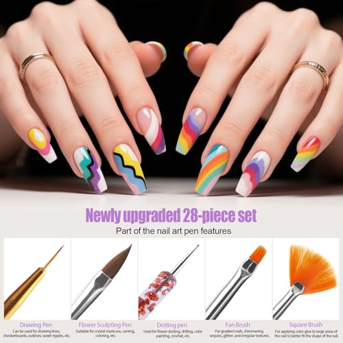 Image of Artdone 38Pcs Nail Striping Tape Lines Kit With Nail Art Pens Dotting Tools And Liner Brushes For Gel Polish Small Detail Drawing Design Paint