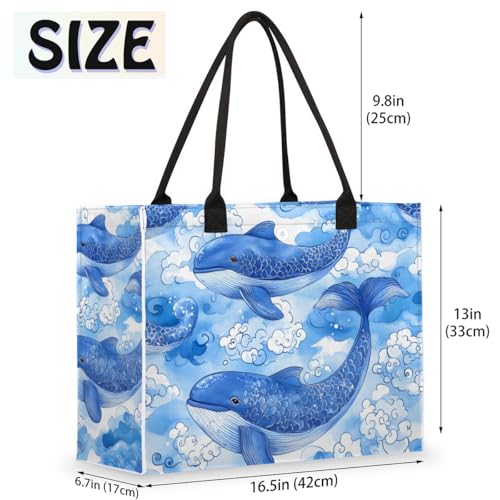 Blue Dolphin Ocean Tote Bag for Women Large Beach Bag Reusable Tote Bags for Work Travel Beach Shopping2