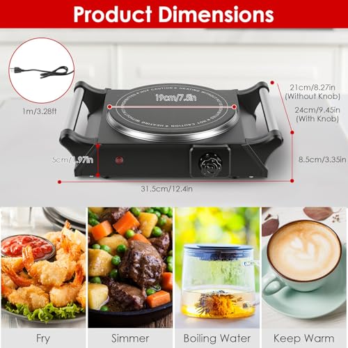 Image of 1000W Electric Single Hot Plate Control Infrared Burner | Ceramic Countertop Cooktop Portable Stove with 5 Temperature Stepless Adjustments Portable Handles for Kitchen RV