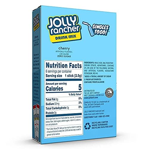 Jolly Rancher Singles-To-Go Sugar Free Drink Mix, Cherry, 6 CT (Pack of 3)